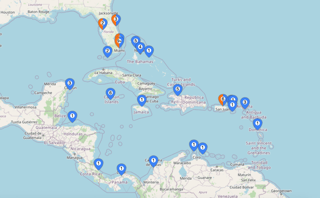 Interactive cruise map showing port markers